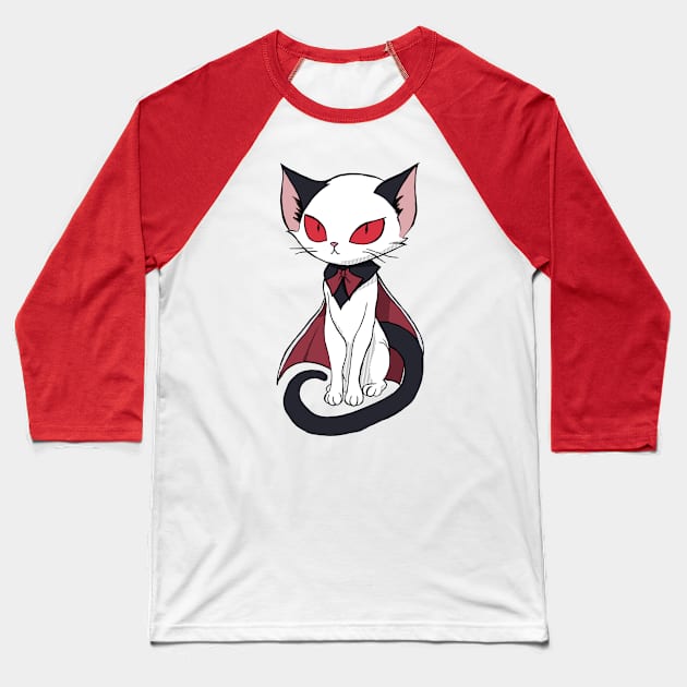 Vampire Cat Baseball T-Shirt by CreativeSage